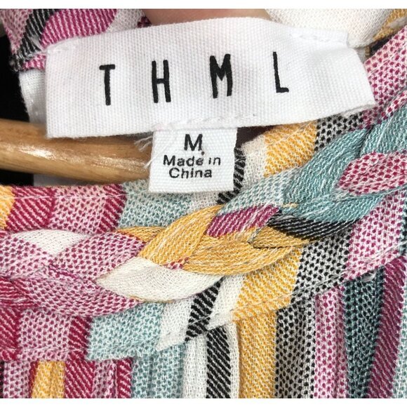 THML Women's Multicolor Striped Halter Dress M Tassels Party Summer Bohemian - Picture 3 of 9